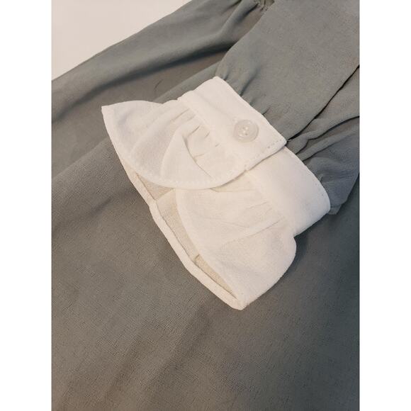 YOCO Dress Womens Small Sage Green Long Sleeve Ruffle Collar Floral Applique - Picture 16 of 16